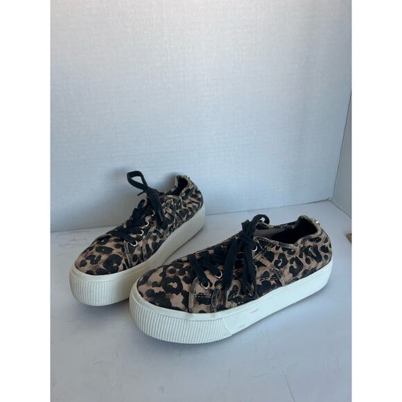 Steve Madden Platform Leopard Print Canvas Chunky Lace Up Low Top Sneakers 8.5M - Picture 2 of 9